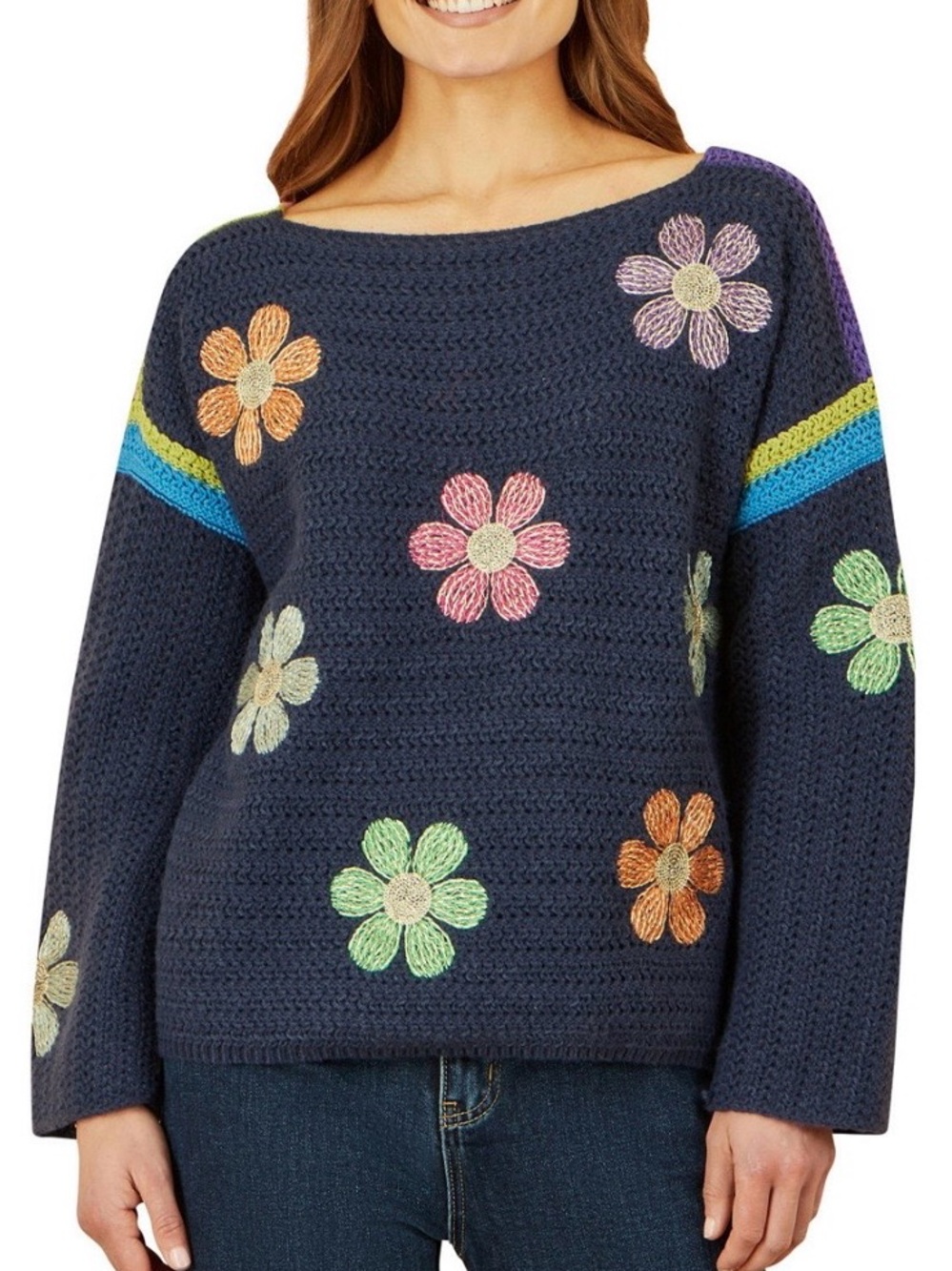 New Yuni Metallic Flower Blue Pullover Sweater 
Size Large